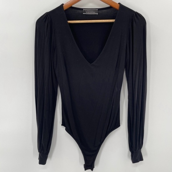 Blue Blush Tops - Blue Blush Black Vici Bodysuit with Long Balloon Sleeves V-Neck Size Large